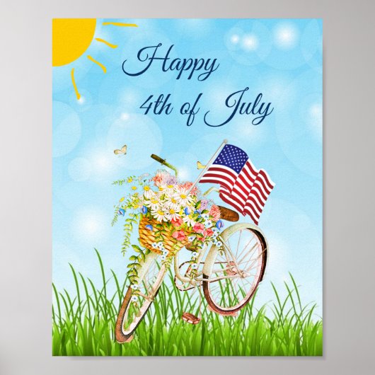 Poster Vélo du 4 juillet heureux avec drapeau (Devant)