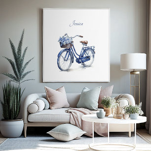 Poster Vélo en Delft Blue personnalisable