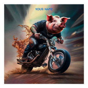 Poster Vélo Imaginaire Pig équitation