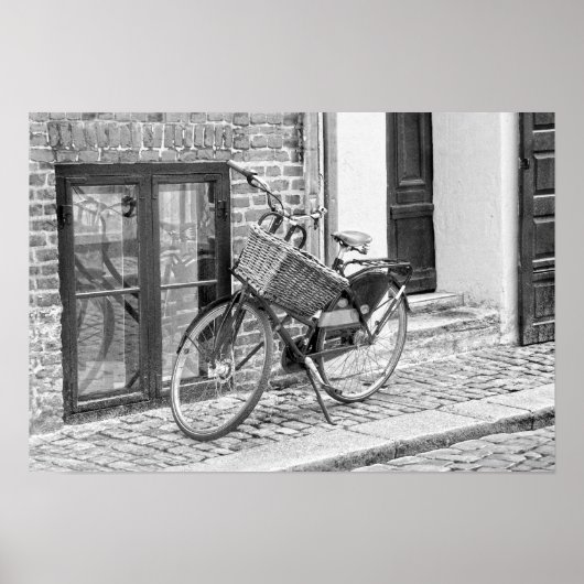 Poster Vélo Noir Avec Grande Panier, Copenhague, Danemark (Devant)