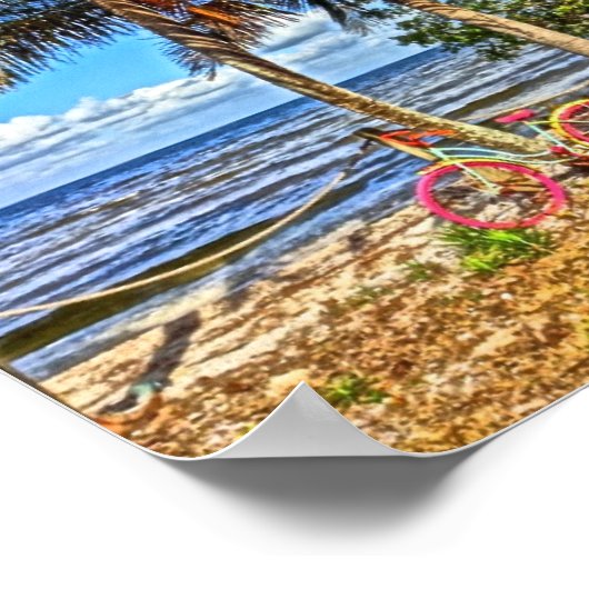 Poster Vélo sur Beach Pine Island Floride Art imprimable (Coin)