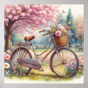 Poster Vélo vintage avec fleurs dans une aquarelle du par