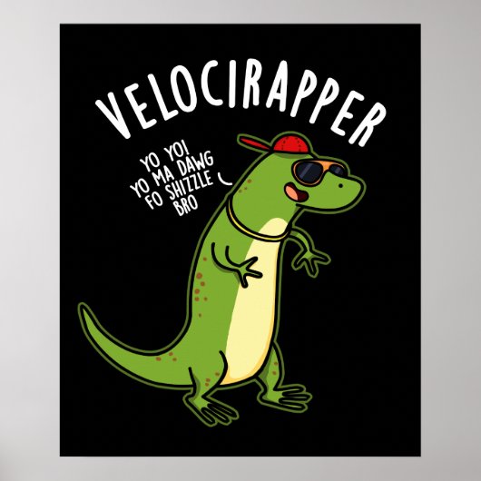 Poster Veloci rapper Dinosaure Drôle Pun Dark BG (Devant)