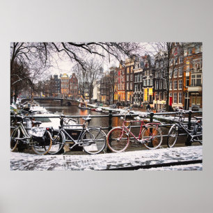 Poster Vélos dans la neige à Amsterdam