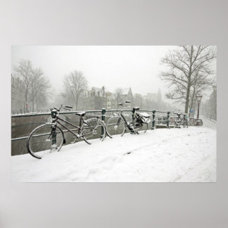 Poster Vélos neige à Amsterdam, Pays-Bas