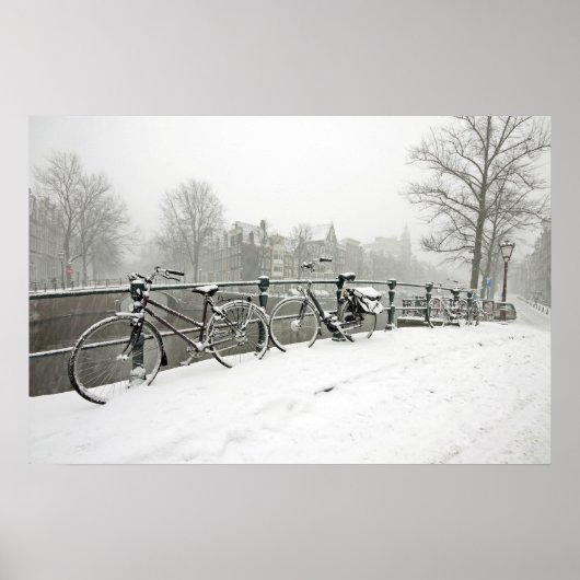 Poster Vélos neige à Amsterdam, Pays-Bas (Devant)