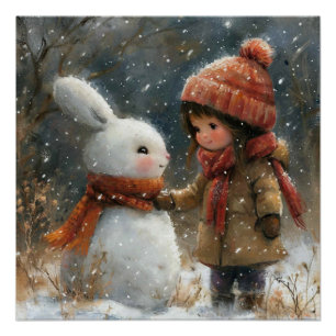 Poster Velours d'hiver : Un peu de lapin blanc