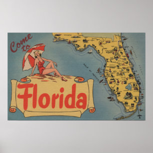 Poster Venez à la carte de la Floride de l'état, fille
