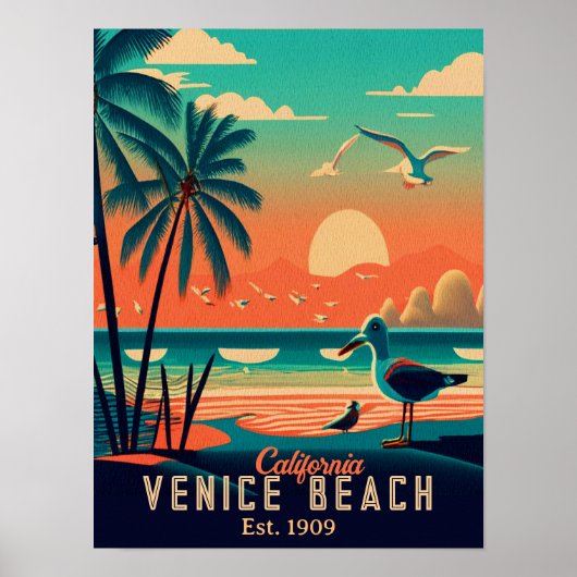 Poster Venice Beach California Sunset Souvenirs 1950 (Devant)