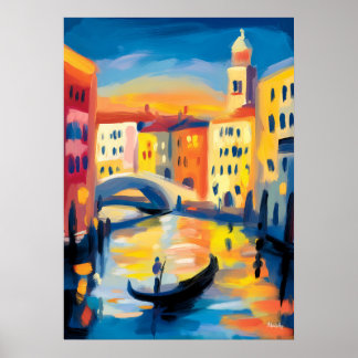Poster Venice Fauvist Cityscape – Gondola Canal Colorful 