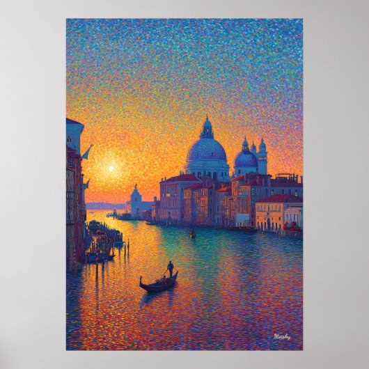 Poster Venice Grand Canal Pointillism Sunset Art (Devant)