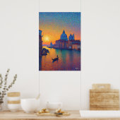 Poster Venice Grand Canal Pointillism Sunset Art (Cuisine)