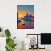 Poster Venice Grand Canal Pointillism Sunset Art (Bureau à domicile)