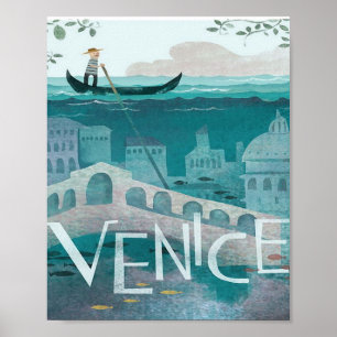 Poster venice Italie Gondola voyage vacances rétro post