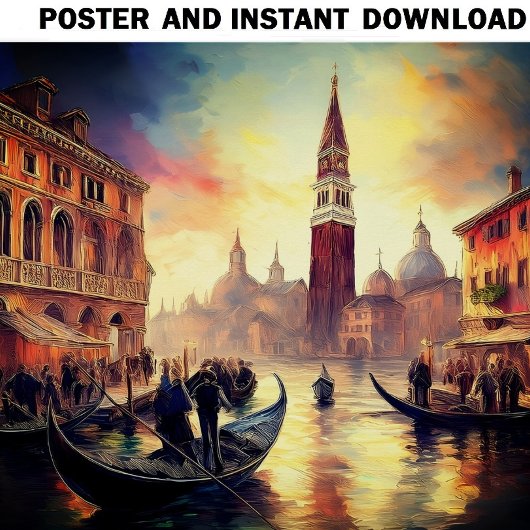 Poster Venise au coucher du soleil avec Gondolas sur Gran