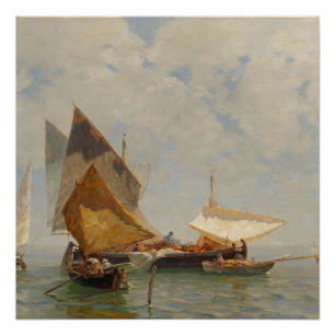 Poster Venise, bateau de pêche dans la lagune (1889)