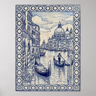 Poster Venise Grand Canal Bleu Art Portugais Azulejo