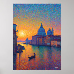 Poster Venise Grand Canal Pointillisme Coucher de Soleil