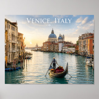 Poster Venise Italie Grand Canal Gondole Coucher de solei