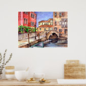 Poster Venise Italie Stylo et lave aquarelle (Cuisine)