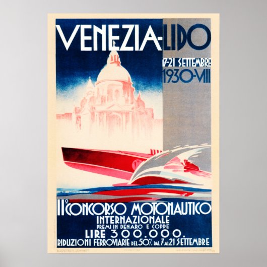 Poster Venise Lido 1930 Int Motorboat Concours Rencontre (Devant)