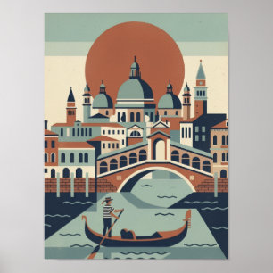 Poster Venise rétro Italie Voyage gondole Canal