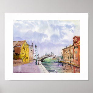 Poster Venise romantique à l'aquarelle – Vue du pont du c