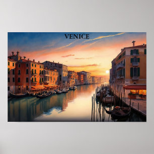 Poster Venise romantique Italie coucher de soleil