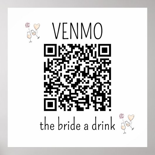 Poster VENMO la mariée une boisson QR Code Bachelorette P (Devant)