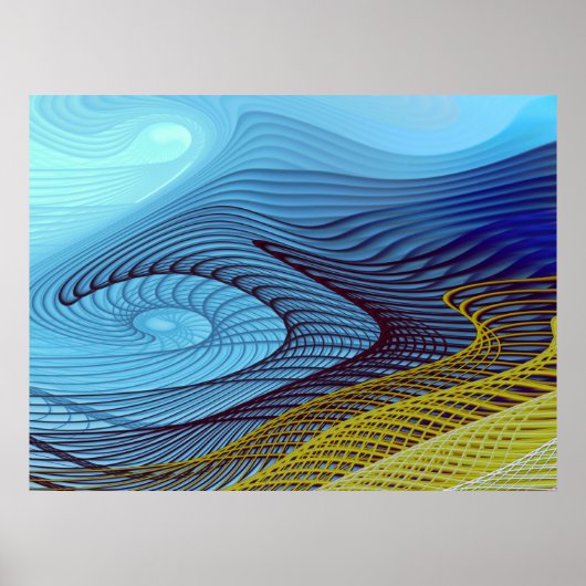 Poster Vent Bleu Art Fractal Abstrait (Devant)
