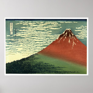 Poster Vent du sud d'Hokusai, ciel dégagé ou "Fuji rouge"
