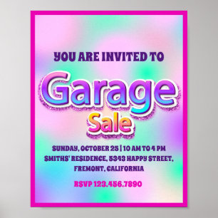 Poster Vente de garage scintillant holographique rose