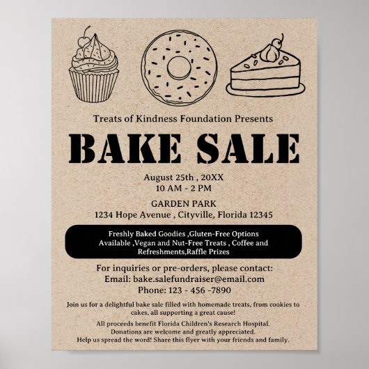 Poster Vente de gâteaux Kraft Brun Rustique (Devant)