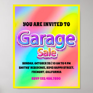 Poster Vente Garage Pink Parties scintillant Holographiqu