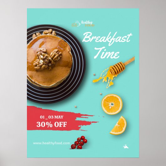 Poster Vente petit-déjeuner, Menu petit-déjeuner du café (Devant)