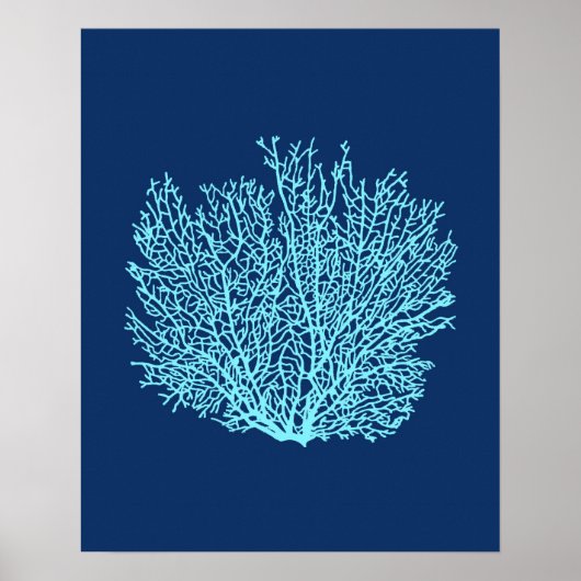 Poster Ventilateur Coral Print, Aqua on Deep Cobalt Blue (Devant)