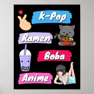 Poster Ventilateur de culture K-Pop, Ramen, Boba et Anime