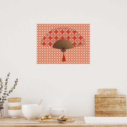 Poster Ventilateur Japonais, Shippo Motif, Mandarin Orang (Cuisine)