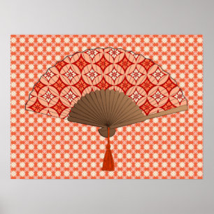 Poster Ventilateur Japonais, Shippo Motif, Mandarin Orang