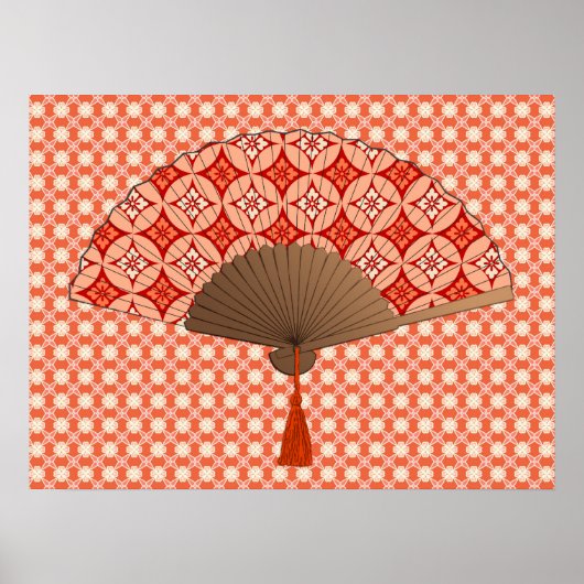 Poster Ventilateur Japonais, Shippo Motif, Mandarin Orang (Devant)