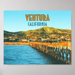 Poster Ventura Pier Beach Californie Vintage