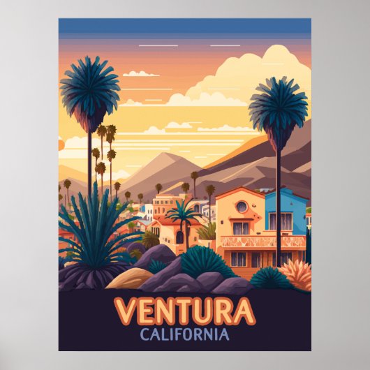 Poster Ventura Sunset Mounts Californie du Sud Rétro (Devant)
