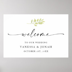 Poster Verdure Aquarelle Bienvenue À Notre Signe Mariage