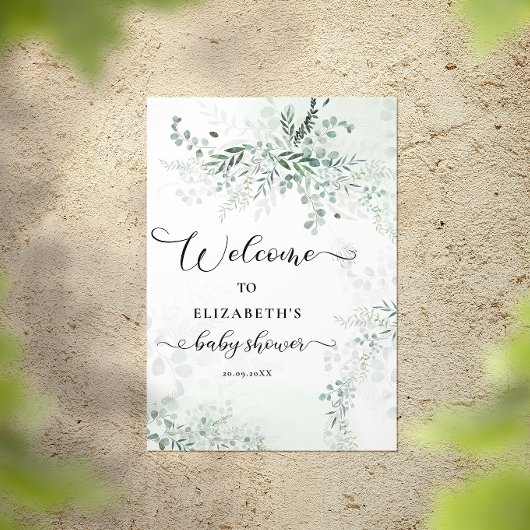 Poster Verdure Aquarelle Eucalyptus Baby shower Bienvenue