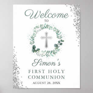 Poster Verdure Argent Première Communion Sainte Bienvenue