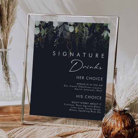 Poster Verdure et feuilles d'or Boissons de signature de