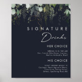 Poster Verdure et feuilles d'or Signature Navy Boissons E (Devant)