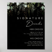 Poster Verdure et feuilles d'or Signe de boissons noires  (Devant)