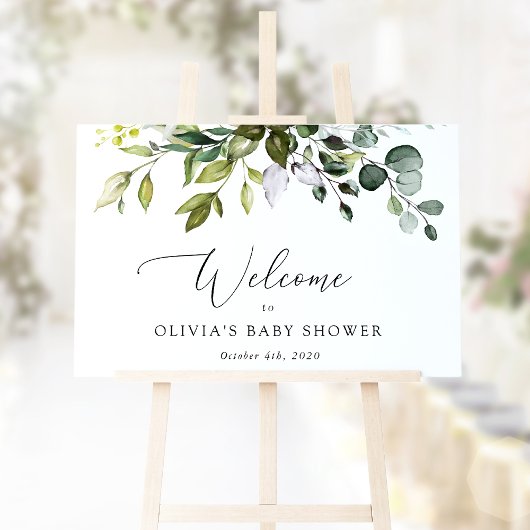 Poster Verdure, Eucalyptus Feuilles, Baby shower Bienvenu