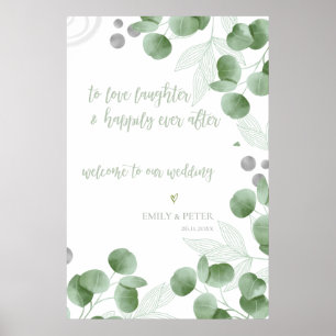 Poster Verdure Eucalyptus Feuilles bienvenue à notre Mari